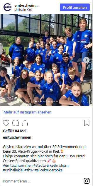 Instagram Beitrag EMTV Schwimmen Wettkampf Kiel