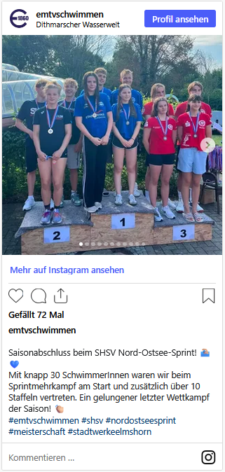 Instagram Beitrag EMTV Schwimmen Wettkampf Heide