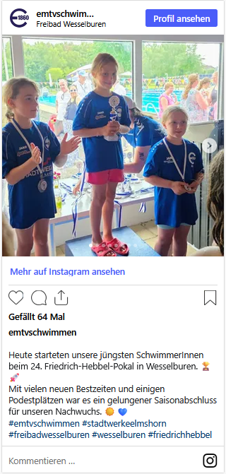 Instagram Beitrag EMTV Schwimmen Wettkampf Wesselbuhren